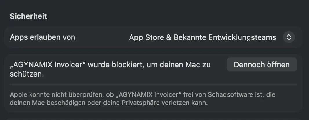 macOS Security Settings - Open Anyway
