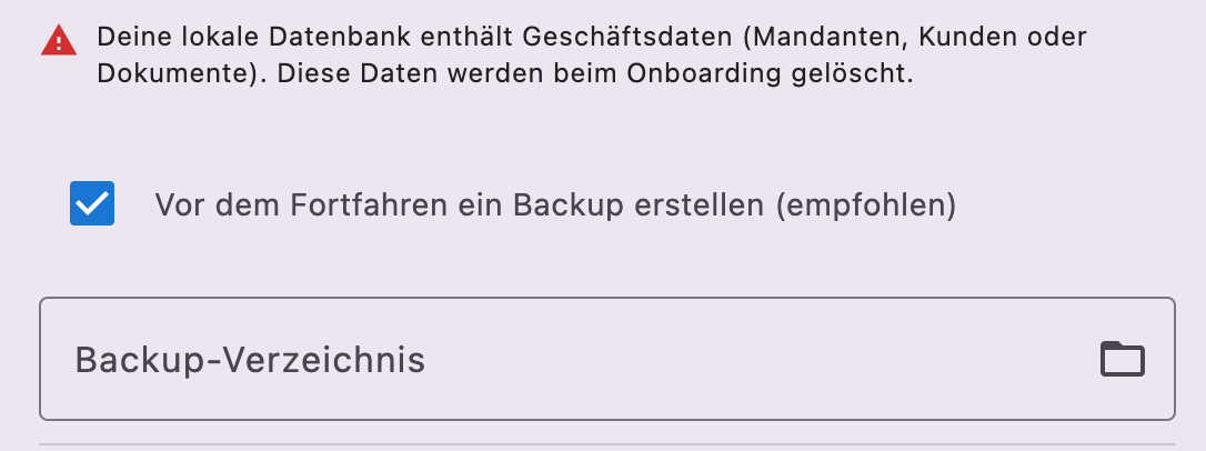 Client onboarding backup step before connecting to the host
