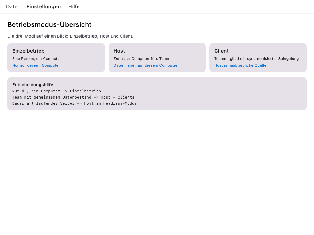 Operating mode overview with the host as the authoritative instance