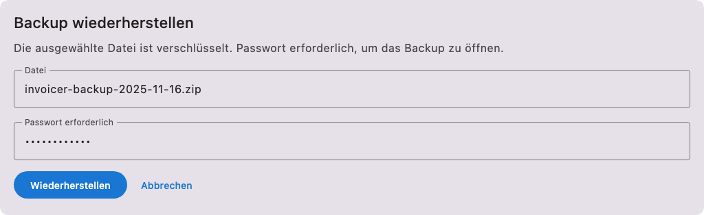 Password prompt while restoring an encrypted backup